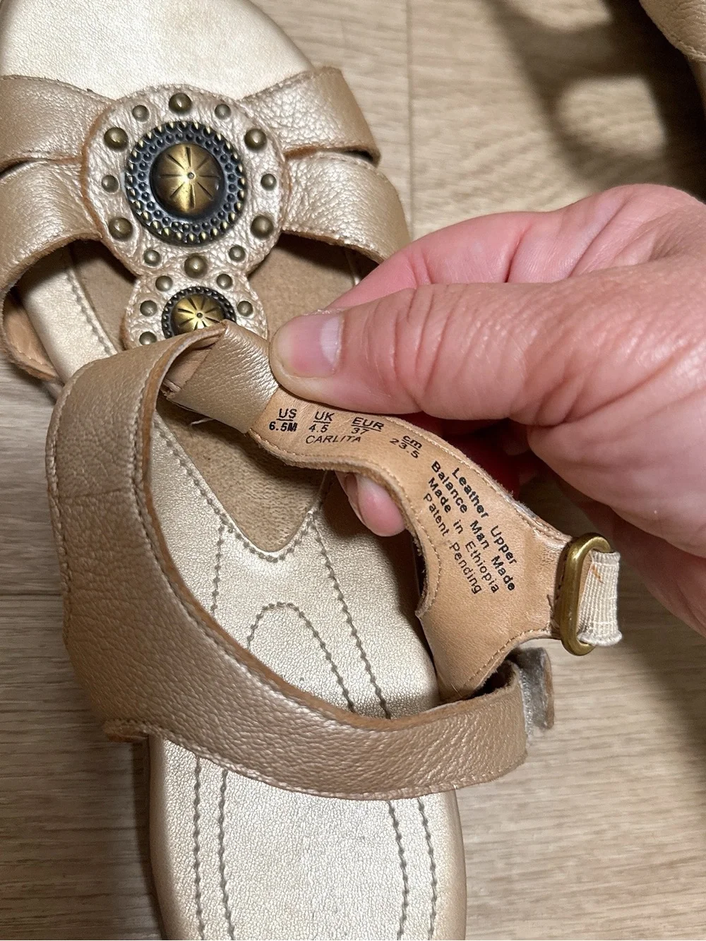 Women's Metallic Tan Slingback Sandals with Decorative Stud Detail